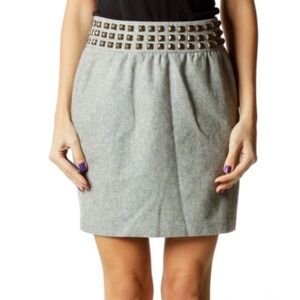 Gold Studded Gray Wool Mini Skirt Sz 4 New